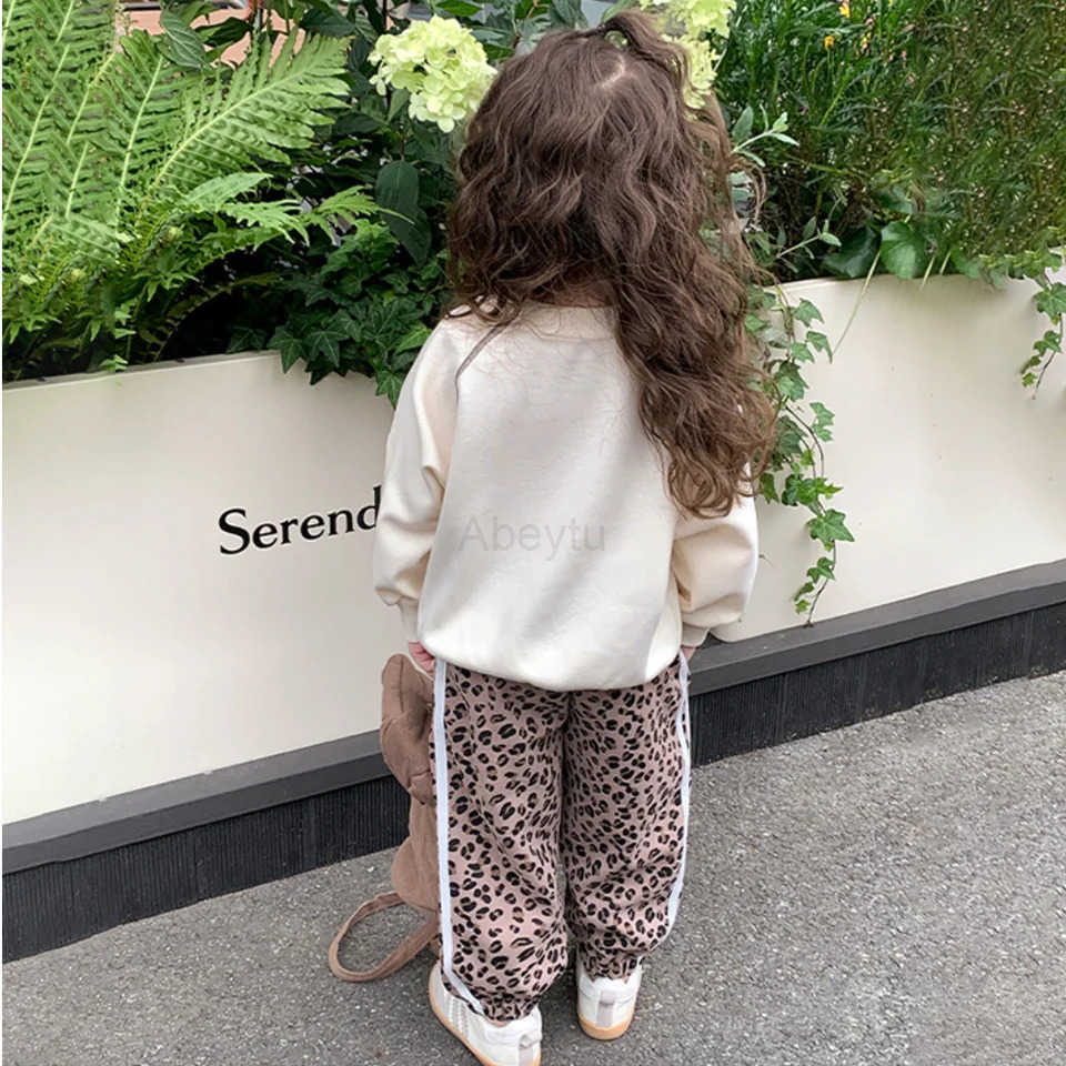 Sanrio Hello Kitty Girls Spring/autumn Set New Trendy Stylish Towel Embroidery Leopard Print Baby Cute Spring Sports Sweatshirt H251216