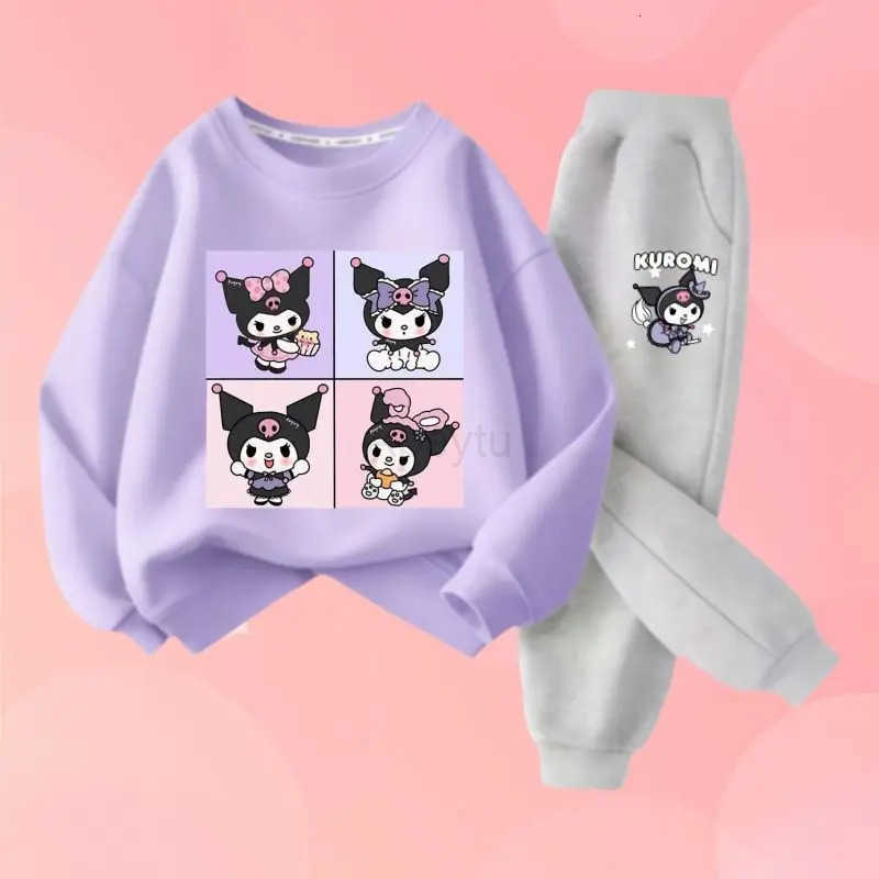 Sanrio 2Pcs Childrens Spring and Autumn Cartoon Anime Kuromi Printed Long Sleeved Shirt and Sports Pants Kids Sports Two-piece Suit H251216