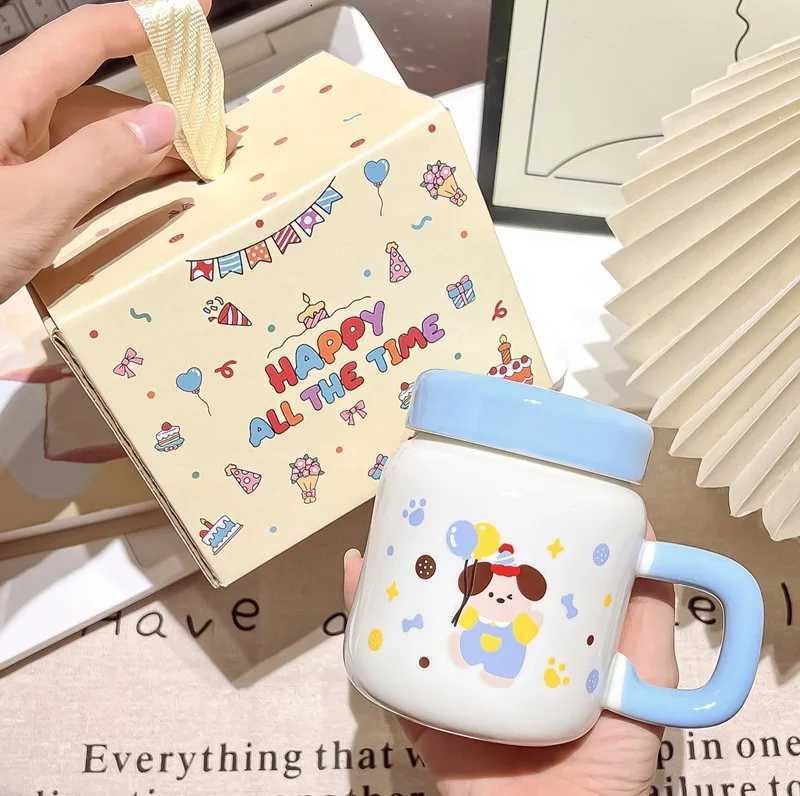 Cute rabbit g with lid water cup for girls couple ceramic cup souvenir birthday gift he decoration H251215