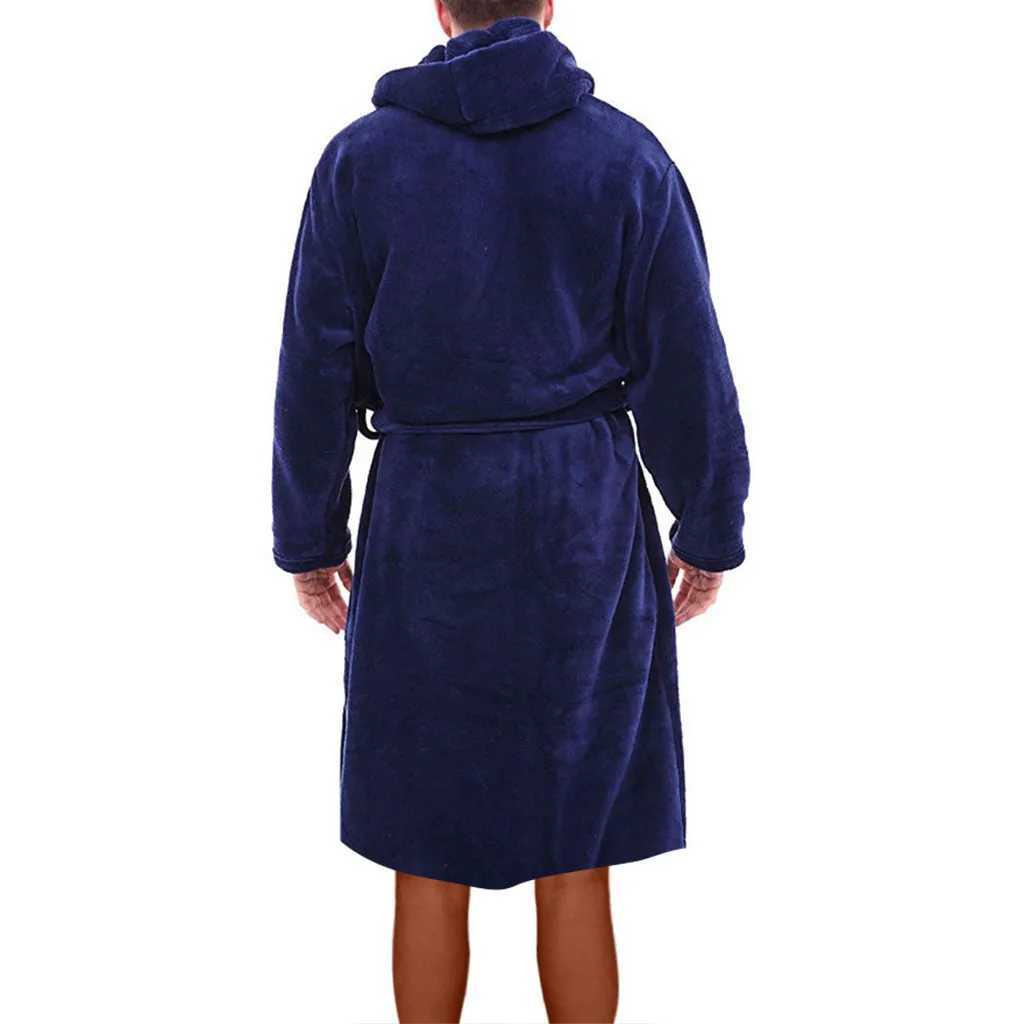 Men Bathrobe Pockets Sleepwear Soft Men Coral Fleece Color Block Long Bath Robe Home Gown Autumn Winter Plush Bathrobe Sleepwear C251216