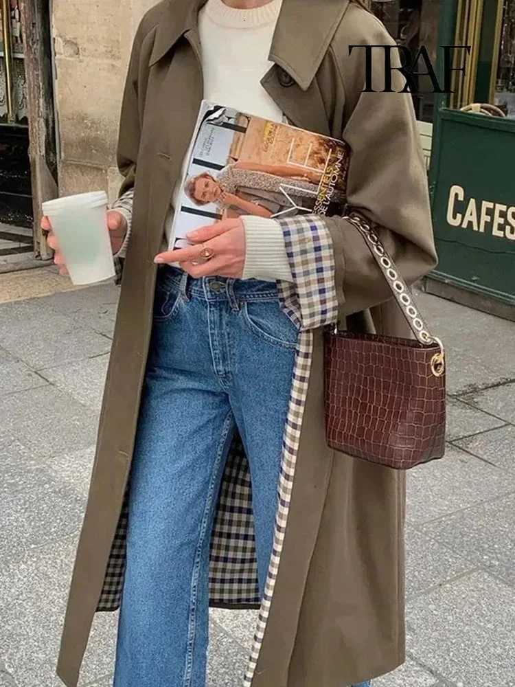 Womens Fashion Long Trench Coat Retro Loose Single-breasted Coat Autumn and Winter Lapel High Street Temperament CoatT251216