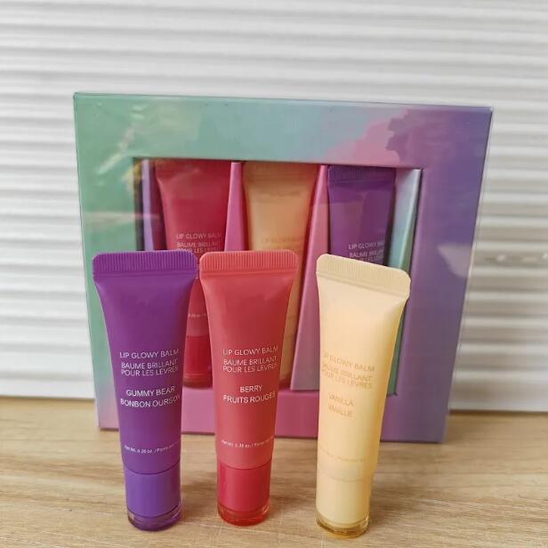 Lip glowy balm Set 3pcs Berry Fruits Rouges Vanilla Gummy Bear Lip Gloss Moisturizing Repairing Sleep Lips balm