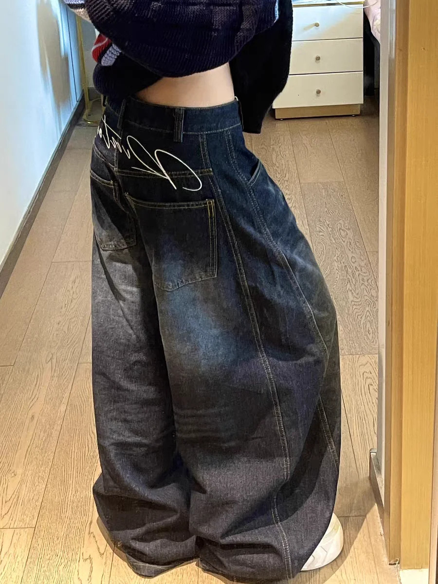 Casual Womens Y2K Loose Baggy Jeans Blue Washed High Street Vintage Cargo Pants Wide Leg Oversized Trousers y2k pants Z260313