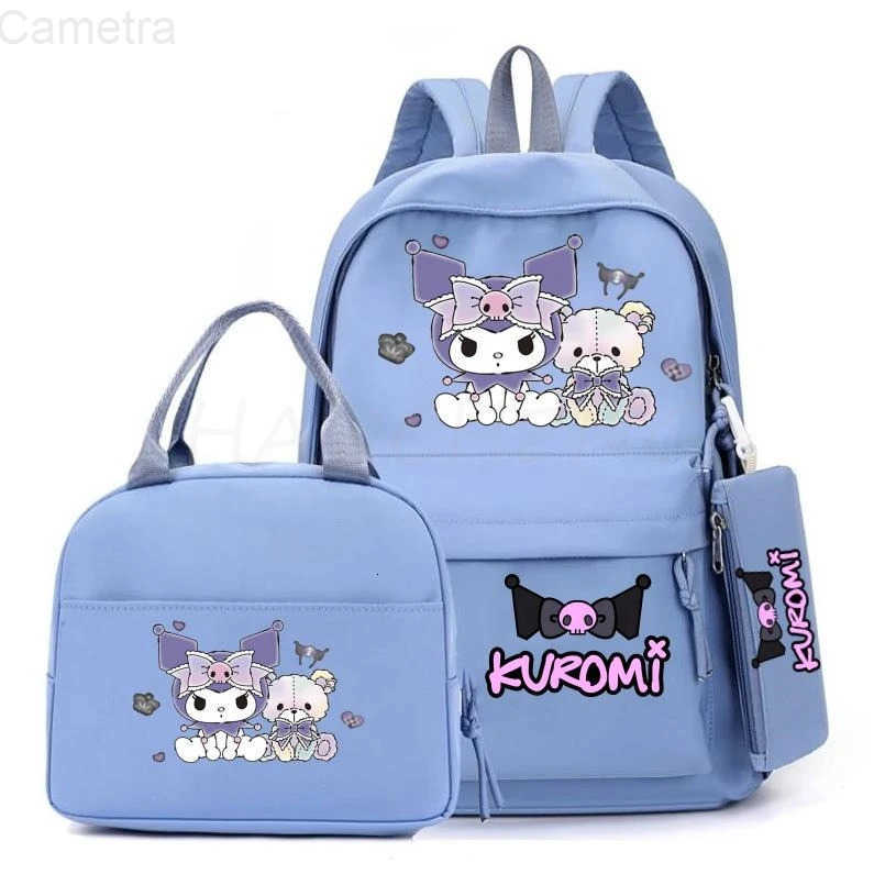 Sanrio Lovely Kuromi Melody 3Pcs/Set Backpack Teen Boy Girl Student Back To School Schoolbag Anime Lunch Bag Women Rucksack Pencil Case H251216