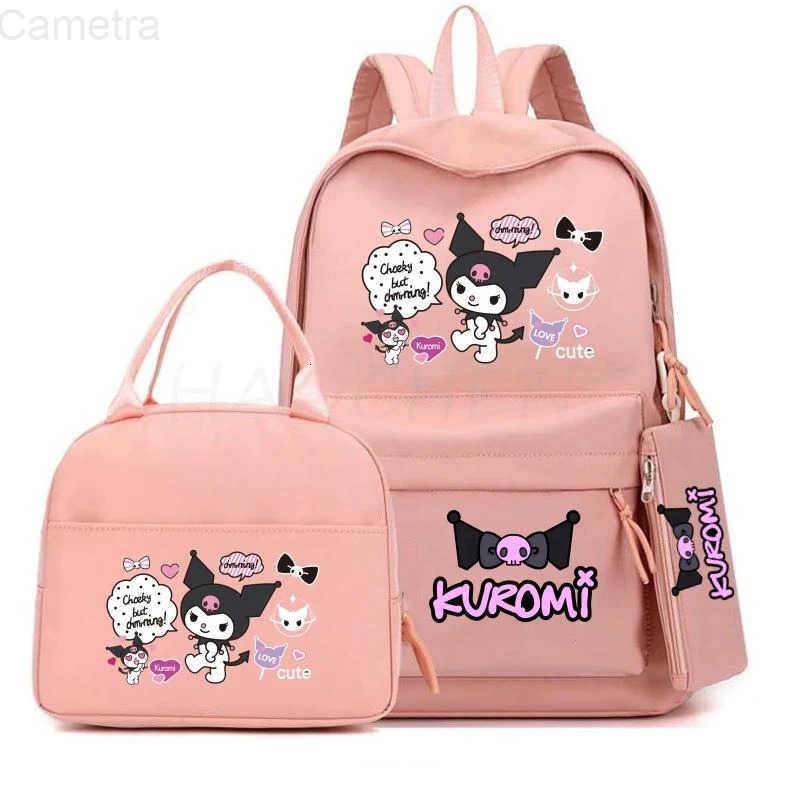 Sanrio Lovely Kuromi Melody 3Pcs/Set Backpack Teen Boy Girl Student Back To School Schoolbag Anime Lunch Bag Women Rucksack Pencil Case H251216