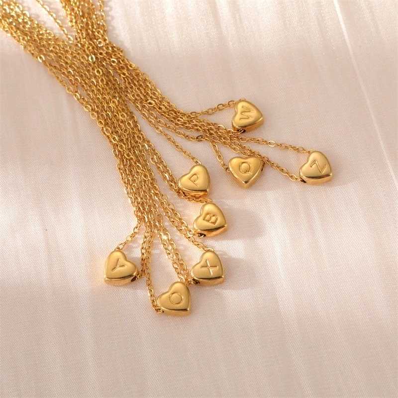 Cute English Letter Initial Necklace 18K Gold Plated Necklace Stainless Steel Letter Heart Charm Pendant Necklace for Women M251216
