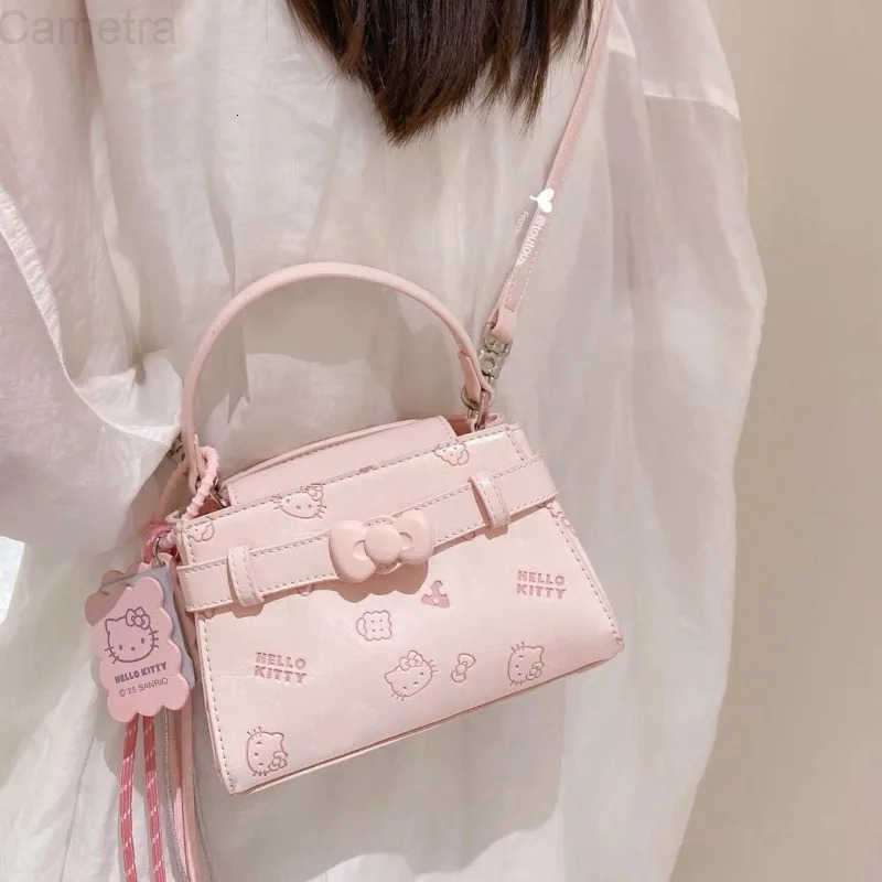 Sanrio 2025 New Kawaii Hello Kitty Handbag Japanese Cartoon Girl Heart Cross Shoulder Bag High Beauty Girl Birthday Gift H251216