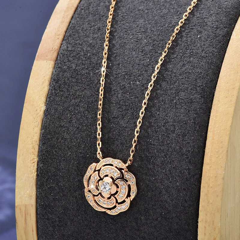 Platinum rose gold necklace ladies diamond-encrusted rose collarbone necklace camellia necklace M251216