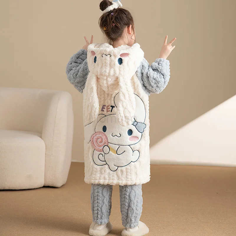 Sanrio Stitch 2Pcs Kawaii Parent-Child Velvet Pajamas Kawaii Cartoon Anime Girls Boys Embroidery Thicken Warm Casual Cute Homewear Set H251216