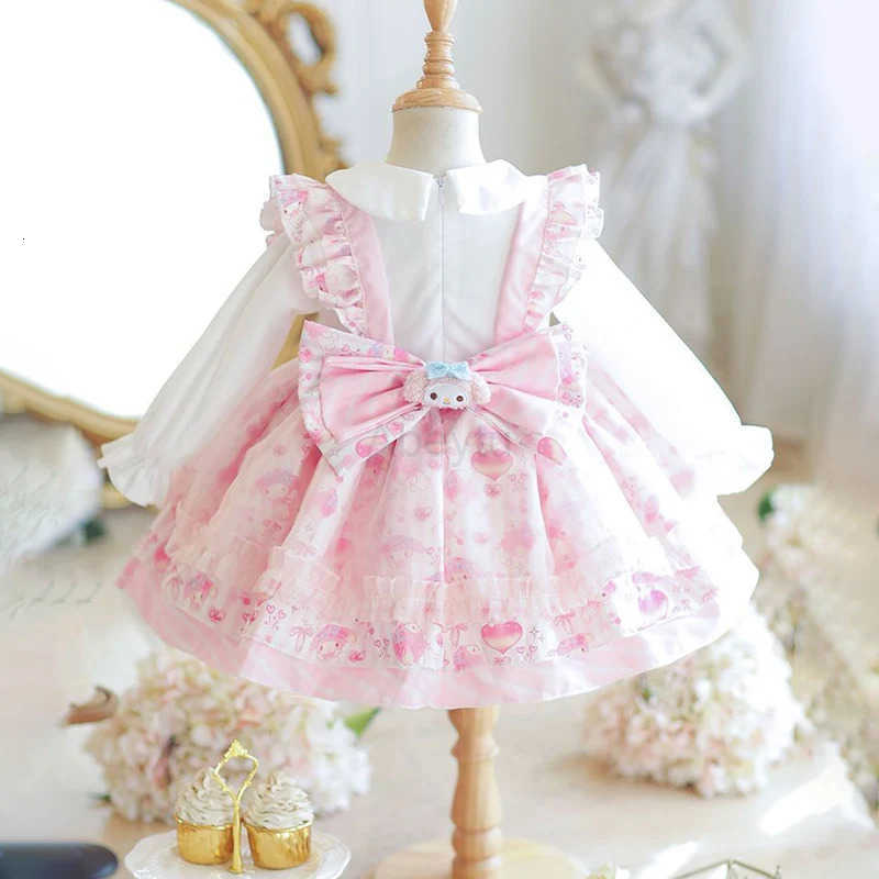 Sanrio My Melody Girls Lolita Princess Dress Party Dress Bow Decoration Dress Ruffled Tutu Skirt Anime Layered Dress Halloween H251216