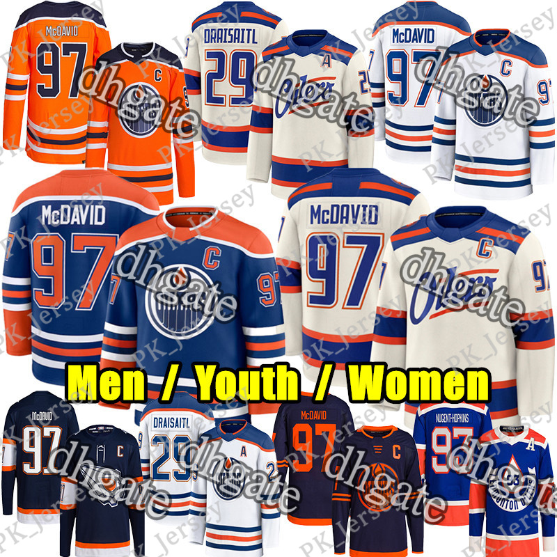 #97 Connors McDavids Edmonton Hockey Jersey Oilers Jersey #29 Leon Draisaitl Zach Hyman Ryan Nugent-Hopkins Savoie Tristan Jarry Mark Messier Wayne Gretzky Jerseys