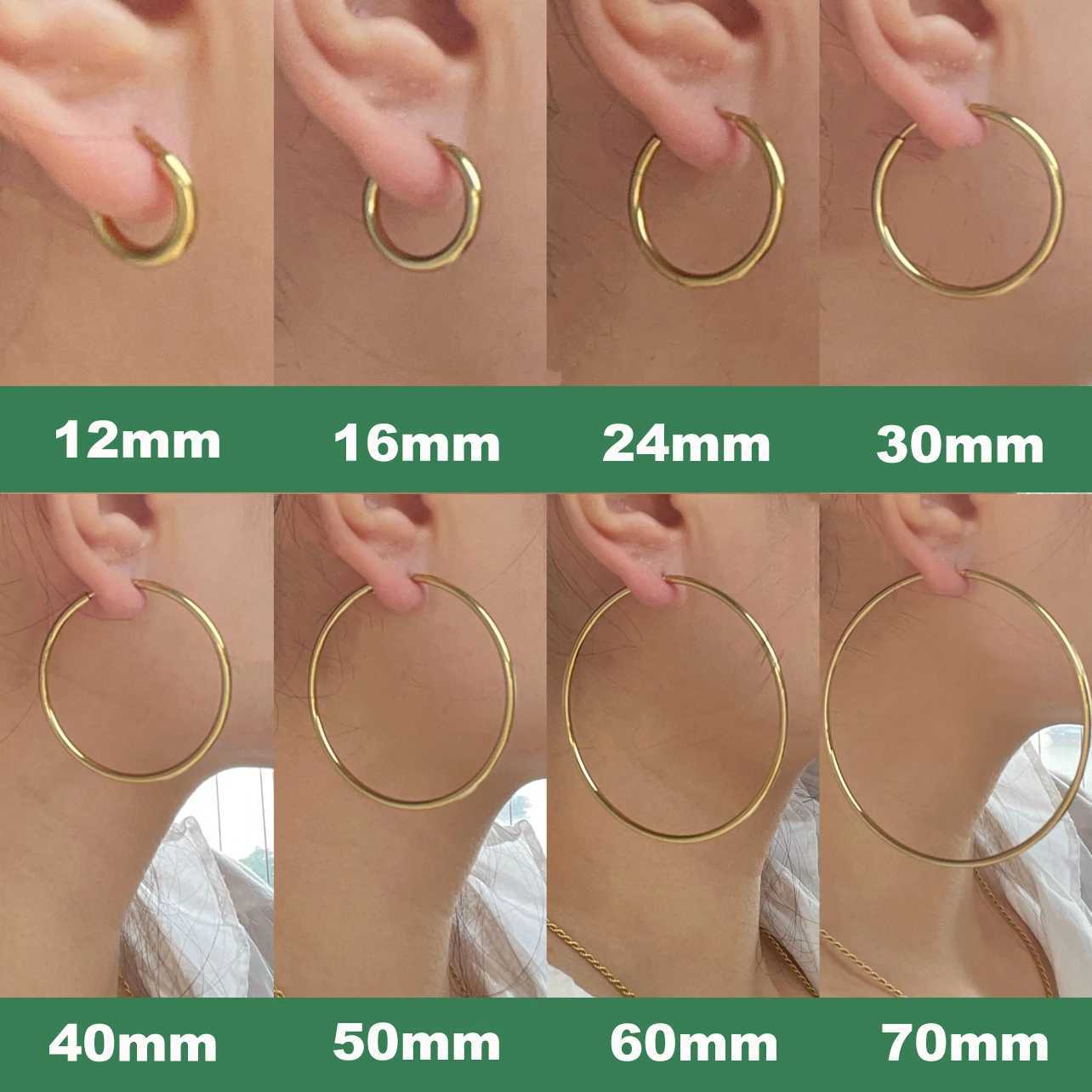 Stainless Steel 12-70mm Minimalist Big Circle Hoop Earrings for Women Trendy Gold Color Metal Smooth Round Earring Jewelry G251216
