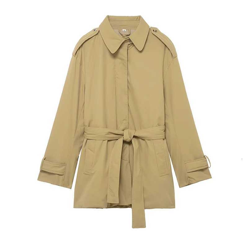 Willshela Women Fashion With Belt Khaki Hidden Breasted Trench Jacket Vintage Lapel Neck Long Sleeves Female Chic Lady OutfitsT251216