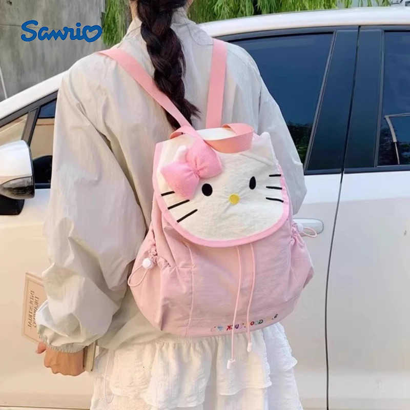 Sanrio Kawaii Hello Kitty Backpacks Student Schoolbag Girls 2025 New Large Capacity Nylon Backpack Pink Mochila Infantil Menina Girls H251216