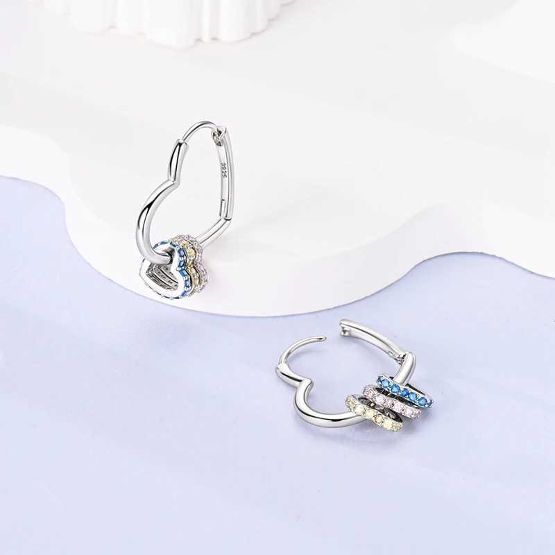 Sterling Silver S925 Multicolor Multi-Ring Heart-Shaped Earrings Simple Fine Jewelry Women Girls Fashion Party birthday Gift G251216