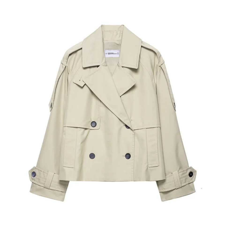 Women Double Breasted Windbreaker Coat Autumn Winter Long Sleeve Water Repellent Trench Coat Female Short Jackets StreetwearT251216