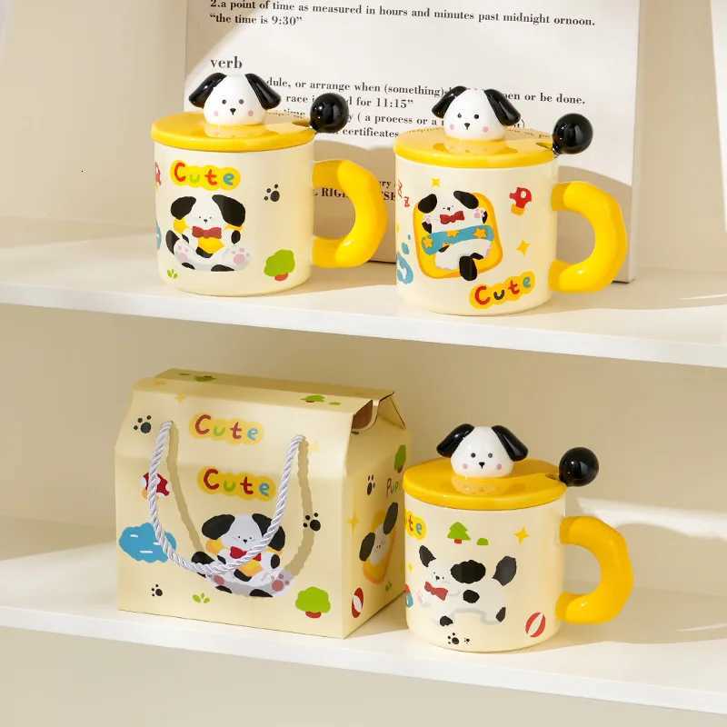 KitchenDining Bar High-value cartoon ceramic cup with lid for household ins style couple water cup creative hand gift box g H251215