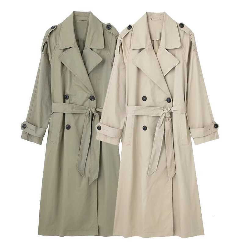Women Fashion With Belt Solid Double Breasted Trench Vintage Lapel Neck Long Sleeves Female Chic Lady OutfitsT251216
