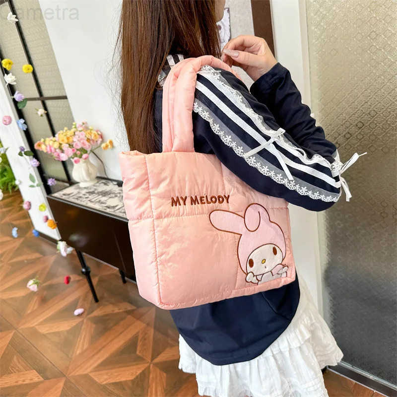 Sanrio Cartoon Down Cloth Tote Bag Cute Portable Shoulder Bag for Girls Commuter Crossbody School Bag H251216