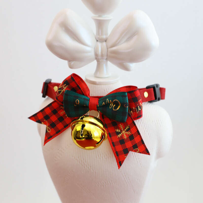 Christmas Pet Cartoon Collar Bell Bow & Cat Dog Necklace Red Green Cute Decoration