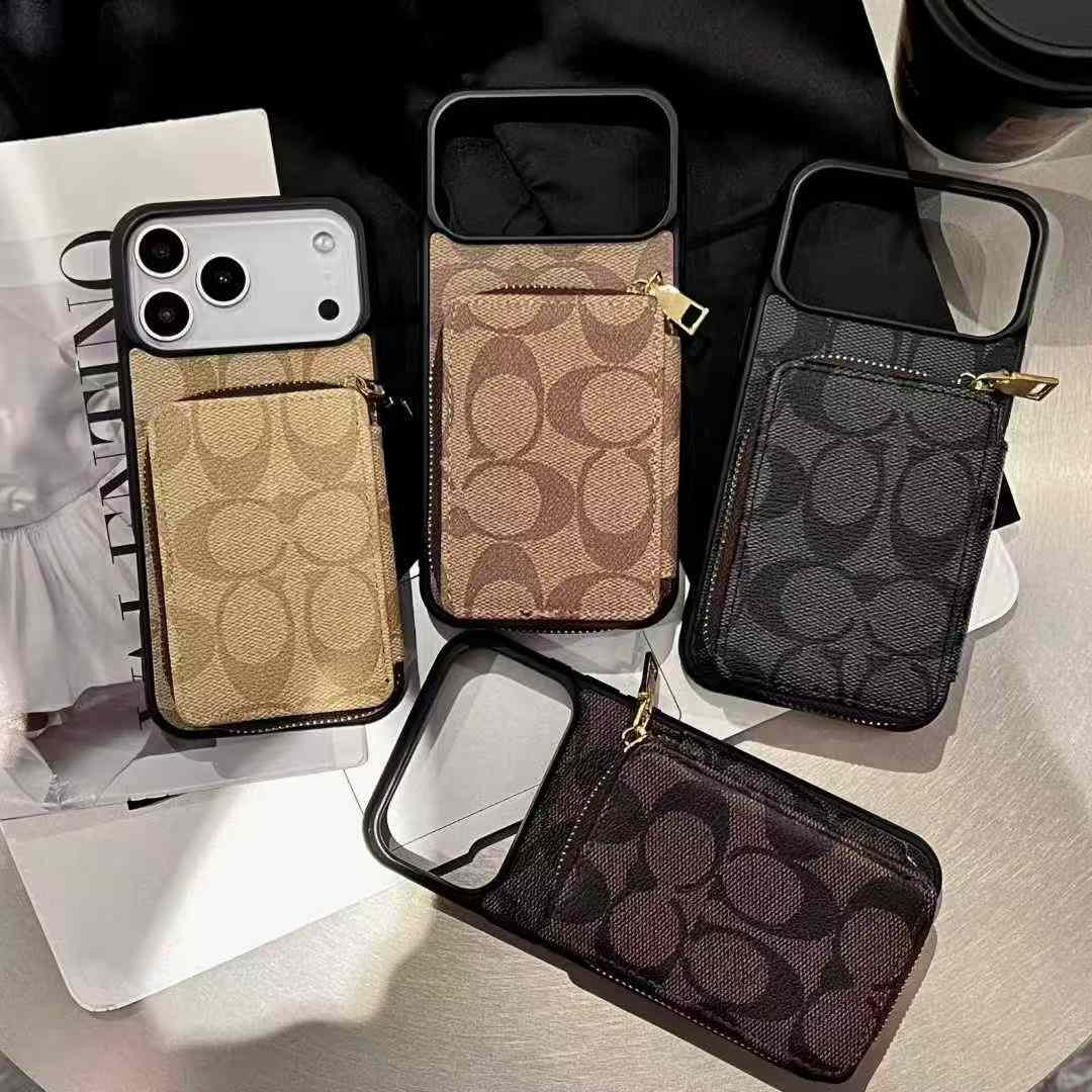 Phone Case Designer Monogram iPhone 17-11 Pro Max Case - Luxury Genuine Leather Wallet with Metal Letters, Card Holder & Detachable Crossbody Strap