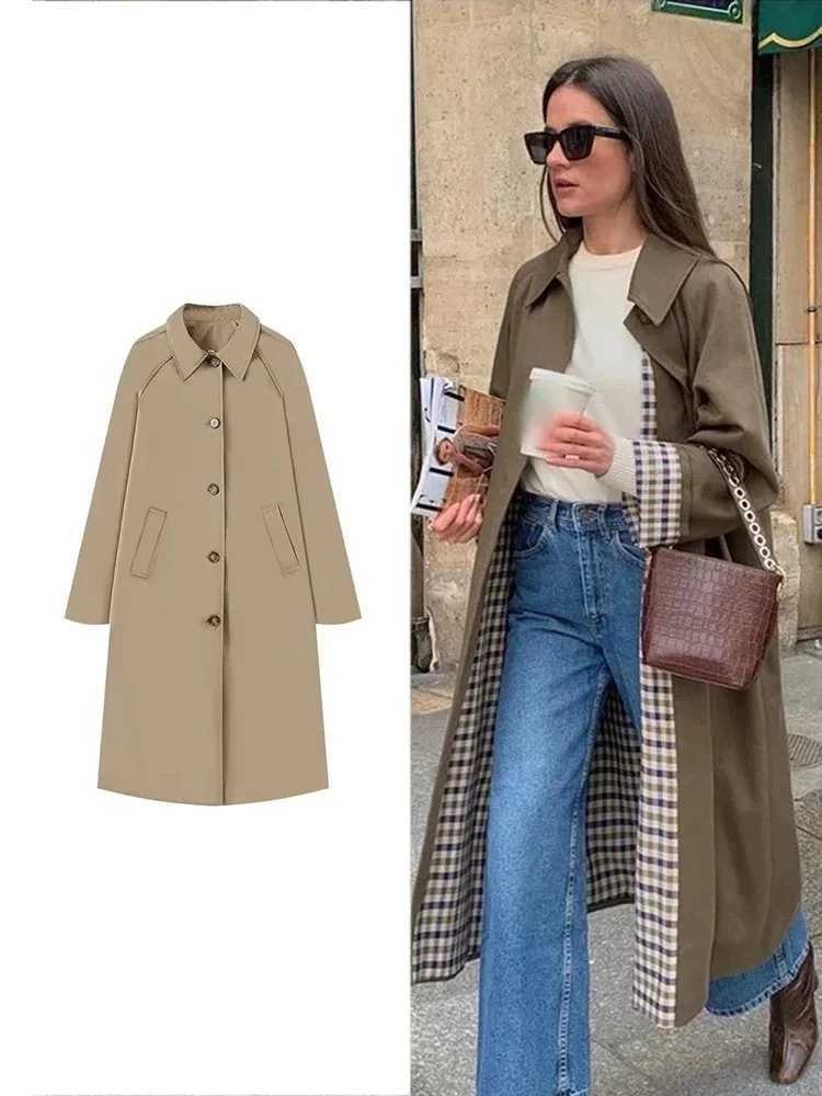 Womens Fashion Long Trench Coat Retro Loose Single-breasted Coat Autumn and Winter Lapel High Street Temperament CoatT251216