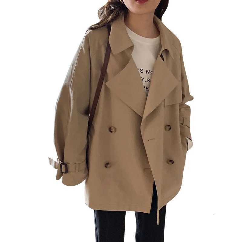 Black Double Breasted Windbreaker Coat Women Versatile 2023 Spring Autumn New Korean Loose Khaki Cardigans Jacket Trench CasualT251216