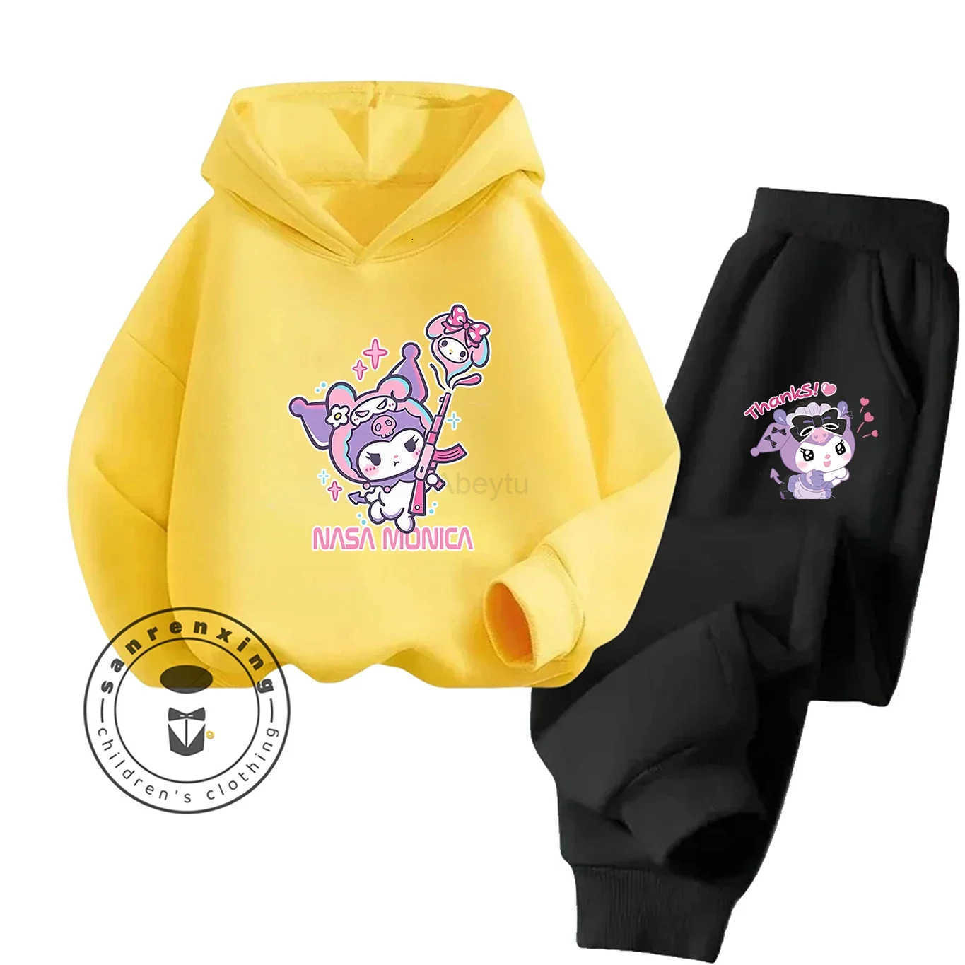Sanrio 2D Hot Sale Kuromi Cartoon Printed Hoodie Set 2025 Fashion For Kids Teens Boys Girls Casual With Matching Dress Autumn Winter H251216