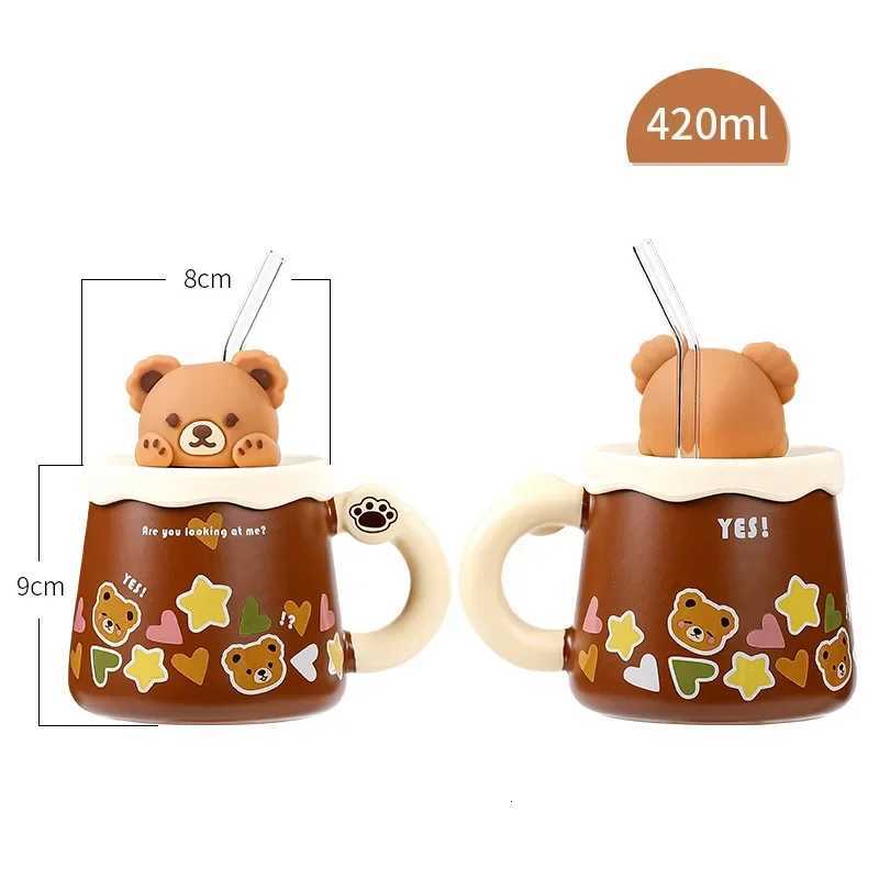 Kawaii Cup Cute Lovely Bear Ceramic g Large Capacity with Lid Coffee Cups Breakfast Milk gs Drinking with Straw Water Cup H251215