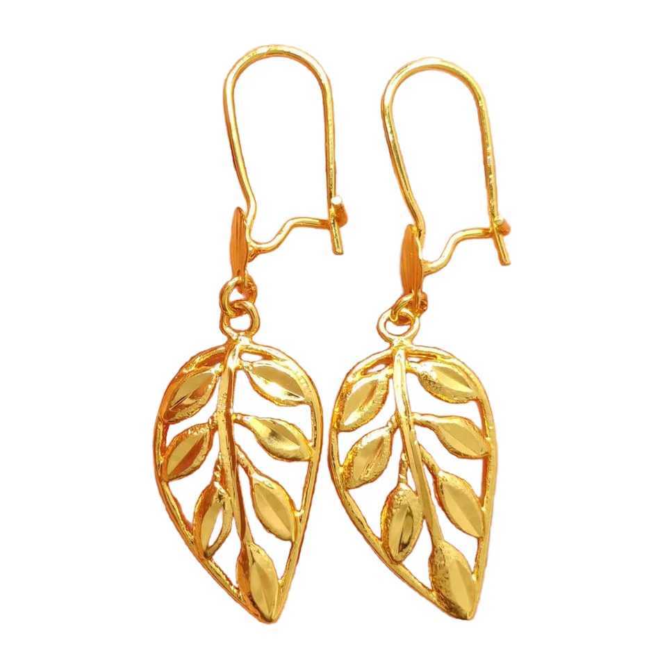 24K Gold Plated Copper Leaf Earrings for Women Boho Chic Hanging Earrings Hollow Lightweight Jewelry Birthday Wedding Gift G251216