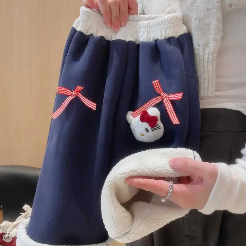 Sanrio Hot Hello Kitty Kids Cotton Sweatshirt Pants Sets Children Cartoon Kawaii Coat Pants Thickened Autumn/winter Clothes New H251216