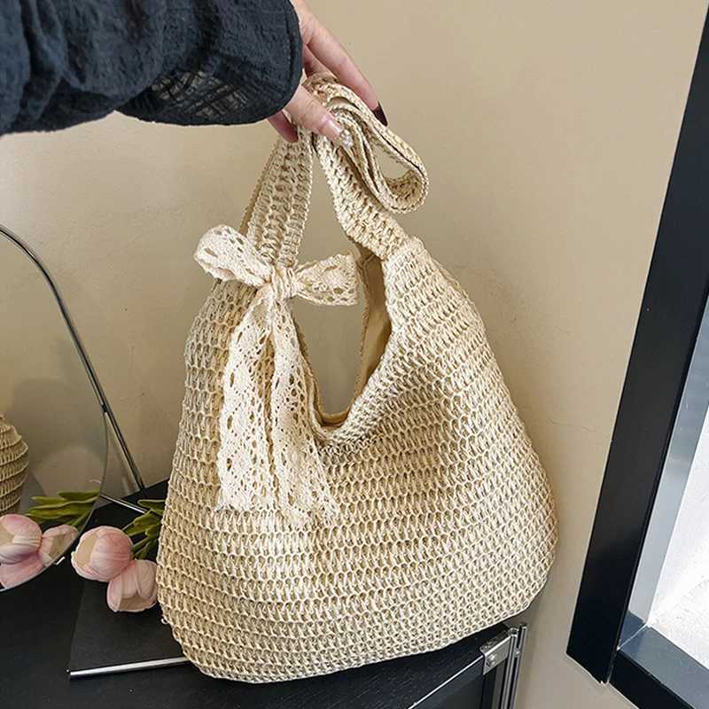 Solid Color Woven Tote Bag Hollow Out Breathable Shopping Straw Bag Lightweight Summer Beach Handbag For Women M251216