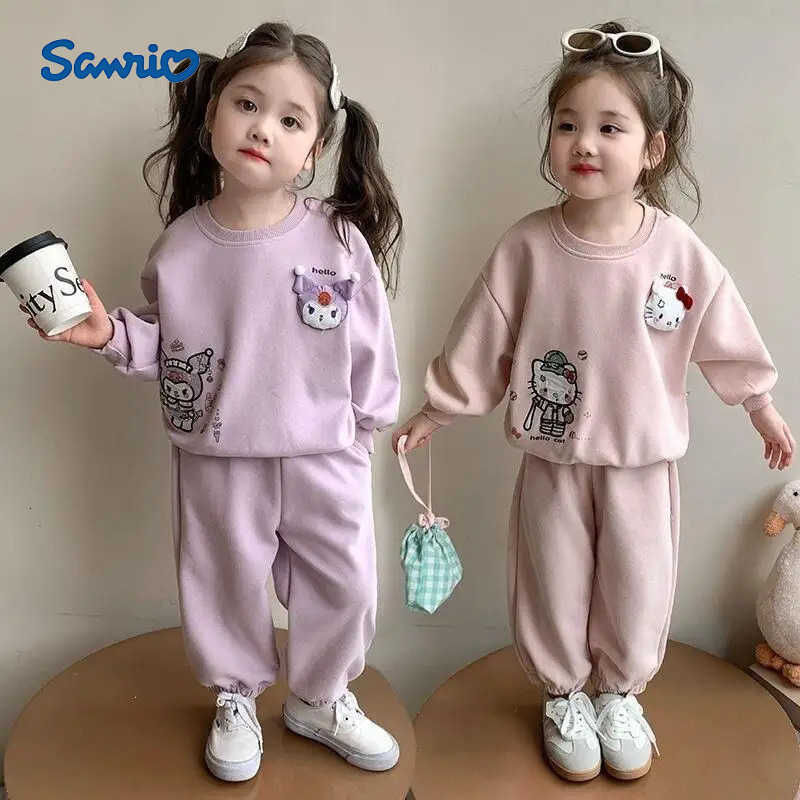 Sanrio Hello Kitty Loungewear Set Girls Kawaii Y2K Anime Childrens Clothing Baby Winter Autumn Childrens Clothing Sweatsuit H251216
