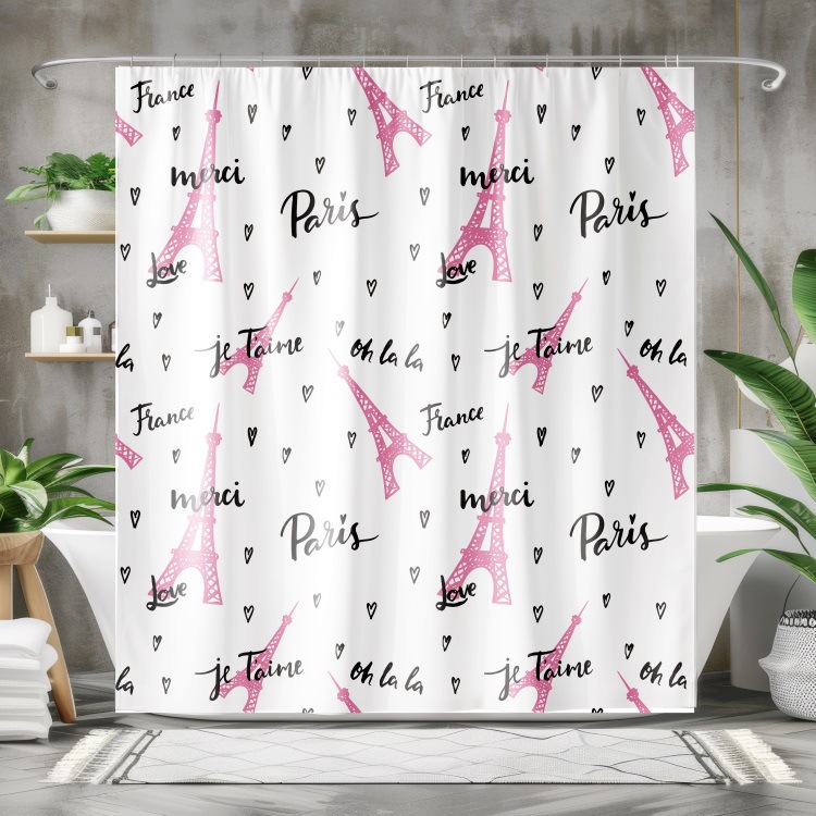 YL-37974 Simple 3D Digital Printing Four-Piece Waterproof and Mildew-Proof Shower Curtain Set for Bathroom Dry and Wet Separation