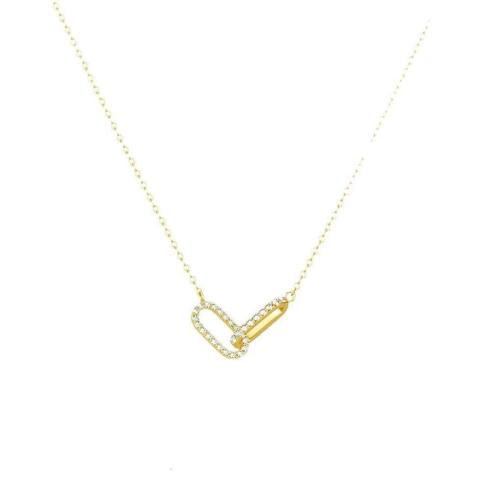 1-piece double-loop geometric collarbone chain necklace - a niche-designed, luxury-minimalist interlocking loop necklace. 25Q1215