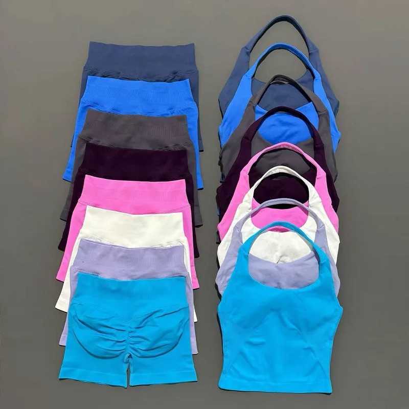 2 Pieces Shorts Yoga Set Women Backless Halter Tops High Waist Seamless Shorts Gym Suit Fitness Sportswear Workout SetsXJ251216