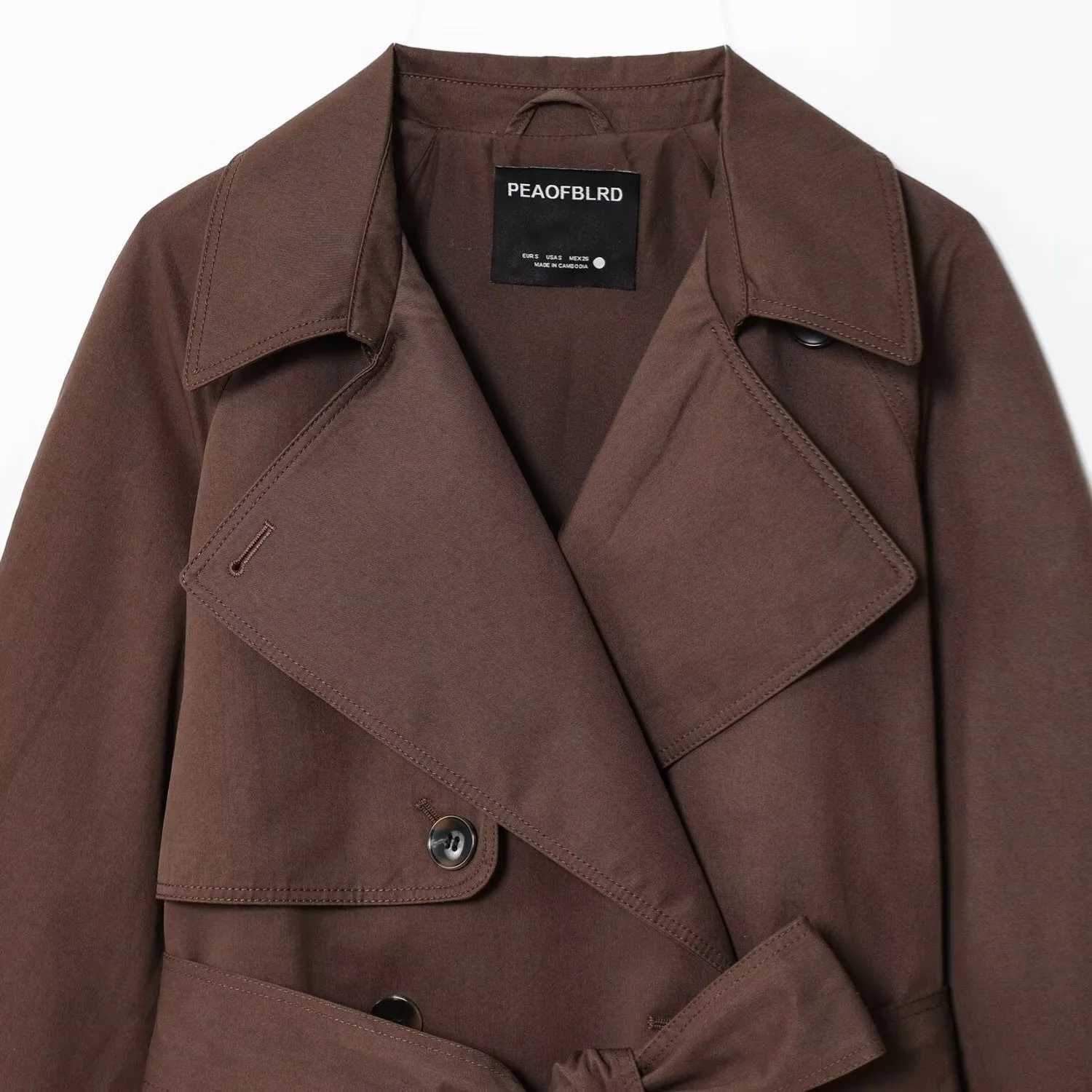 Autumn Womens Short Trench Coat Deep Brown Turn Down Collar Lace up Jacket Korean Style Lady Outerwear CoatT251216