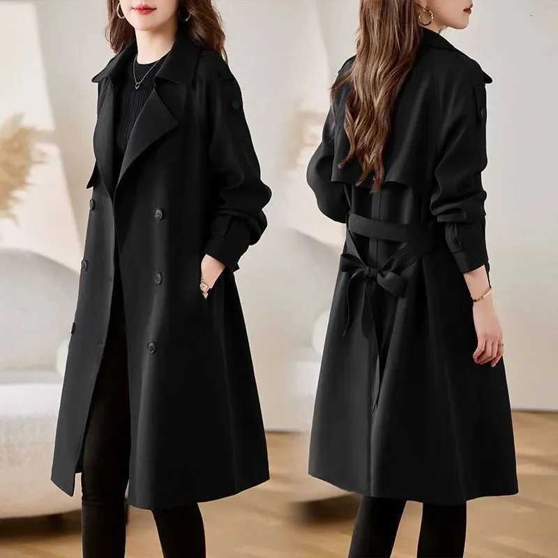 2025 Spring Autumn Women Trench Coat New Fashion Solid Double Breasted Long Windbreakers Ladies Office Coat Female OuterwearT251216