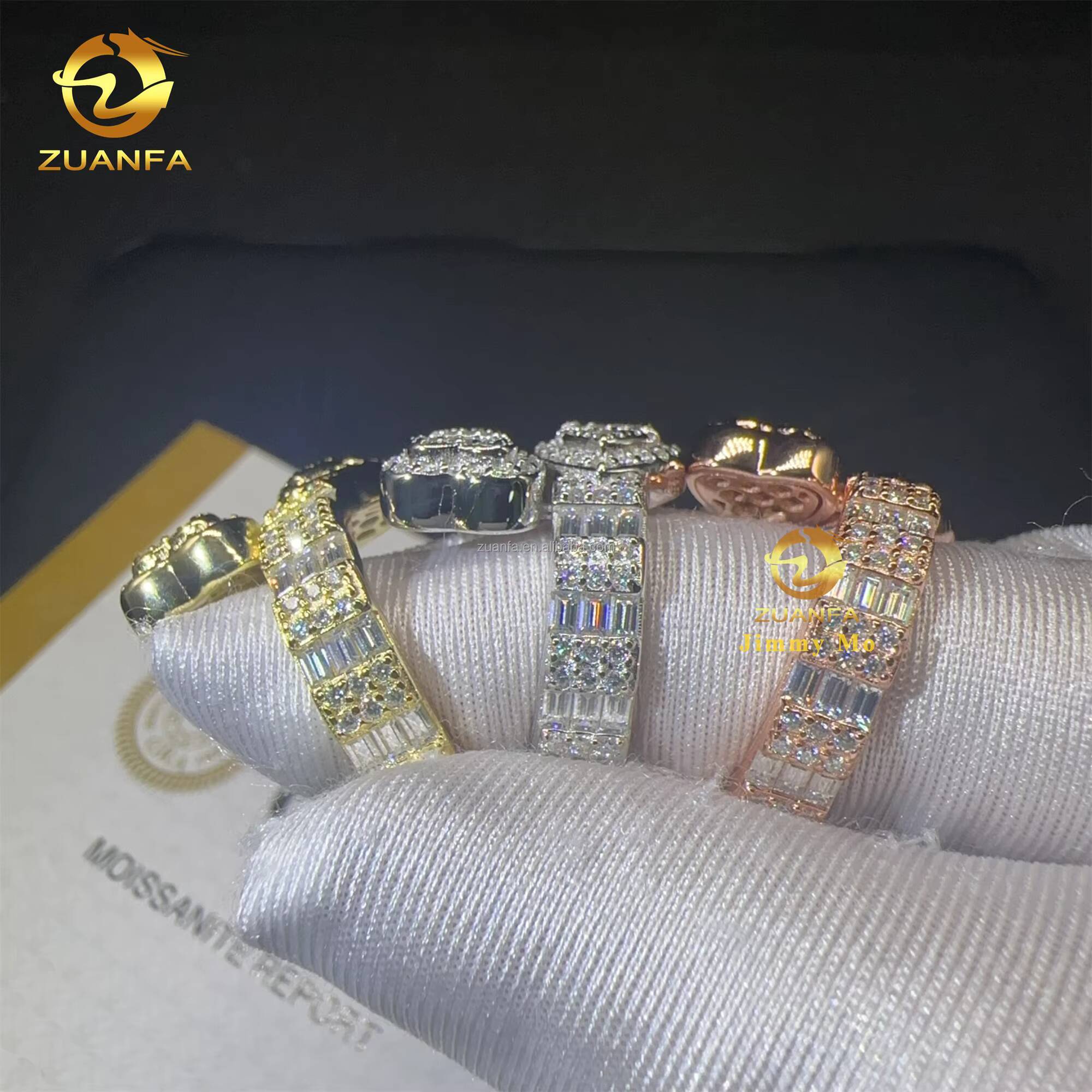 Drop Shipping Price 925 Sterling Silver Full With Baguette Moissanite Diamond Hip Hop Iced Out Two Heart Shape Ring Women Mens