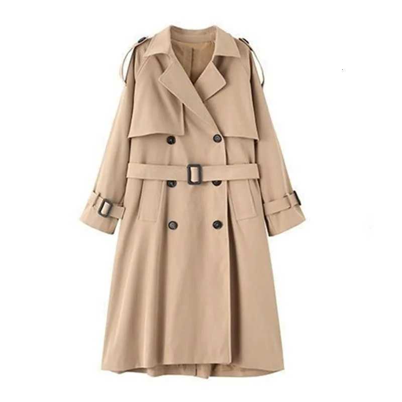 New Streetwear Loose Trench Coat Women Mid Long Fashion Korean Elegant Khaki Windbreaker Coat Casual Double Breasted Female TopsT251216