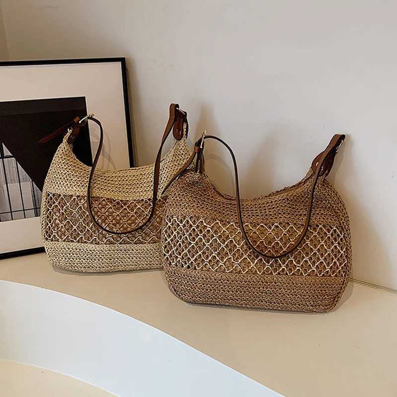 Summer Straw Weaving Shoulder Bag Large Capacity Crochet Beach Handbag Women Handmade Woven Hollow Out Casual Knitting Bag M251216