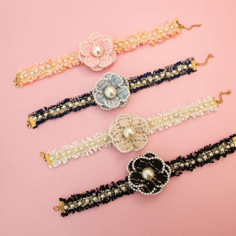 Collar Pet for Kittens and Small Dogs luxury Accessories Camellia Pearl Rose Flower High End Lady Princess Neckband Dogs & Accessories Flower