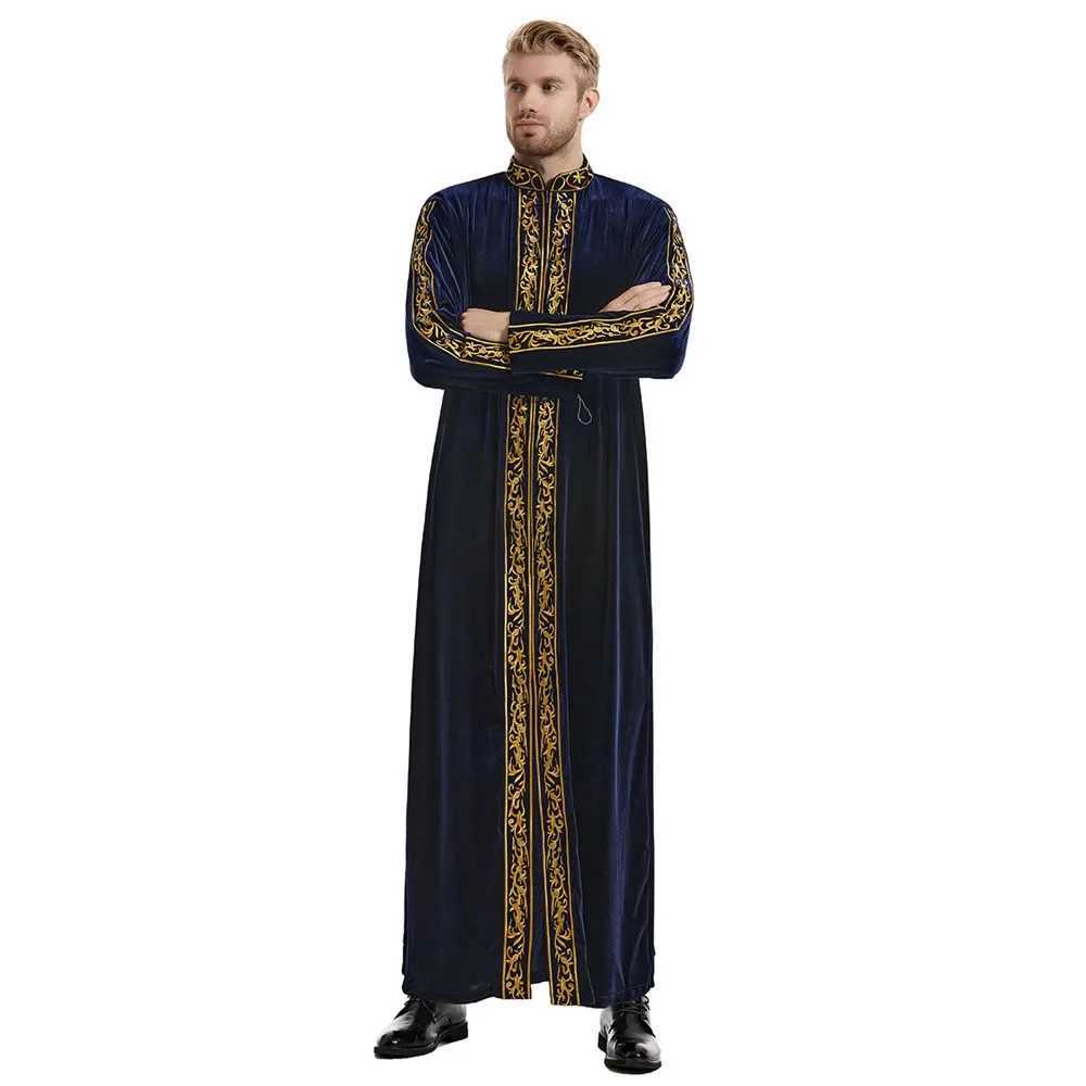 Middle East Muslim Gold Velvet Embroidery Mens Robe Arabian Islamic Prayer Dress National Costume Noble Luxury Long-sleeved Top W251216