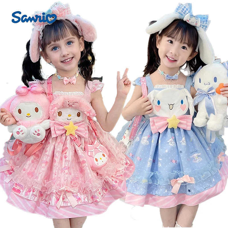 Sanrio My Melody Cinnamoroll Dress Anime Cartoon Lolita Dresses Princess Kawaii Plush Backpack Headband Sock Necklace Girl Holiday Gift H251216