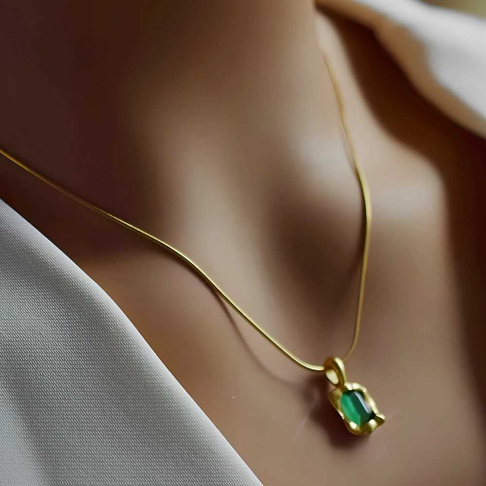 Gems titanium steel necklace women with curb chain or snake chain stainless steel cats eye stone plated 18K gold jewelry M251216