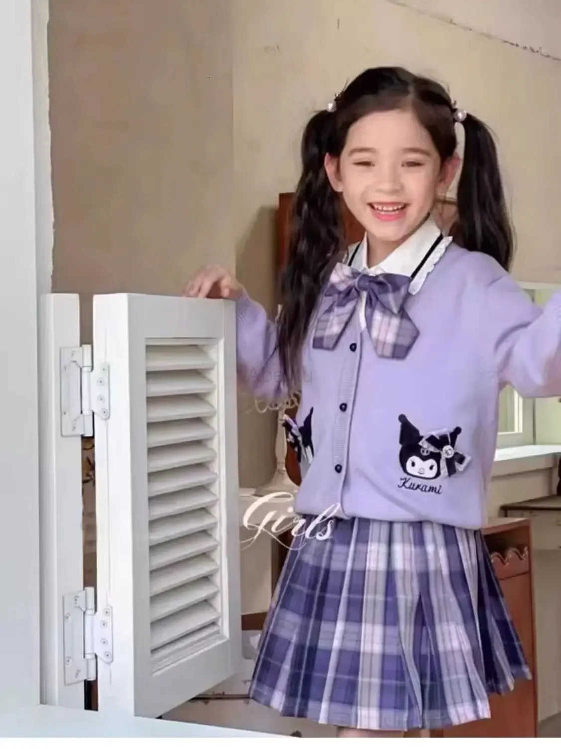 Sanrio Anime Girls JK Suit Spring New College Style Three-piece Set Cute Childrens Uniform Pleated Skirt Kuromi Kawaii Sweater H251216