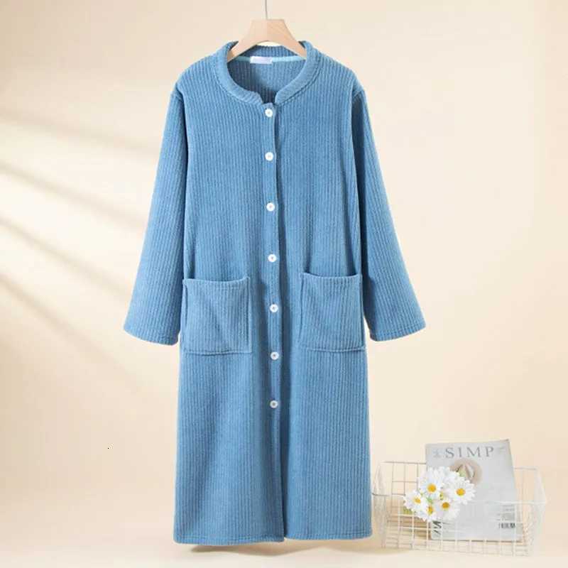 Button Long Wedding Dress Womens Nightgown Warm Thick Sleepwear Bathrobe Winter Loose Fleece Velvet Woman Shower Robe Pocket C251216