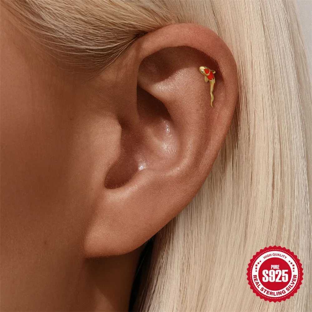 AIDE Red Drip Oil Koi Piercing Earrings 925 Sterling Silver Lucky Animal for Women Dainty Party Jewelry Birthday Gifts G251216