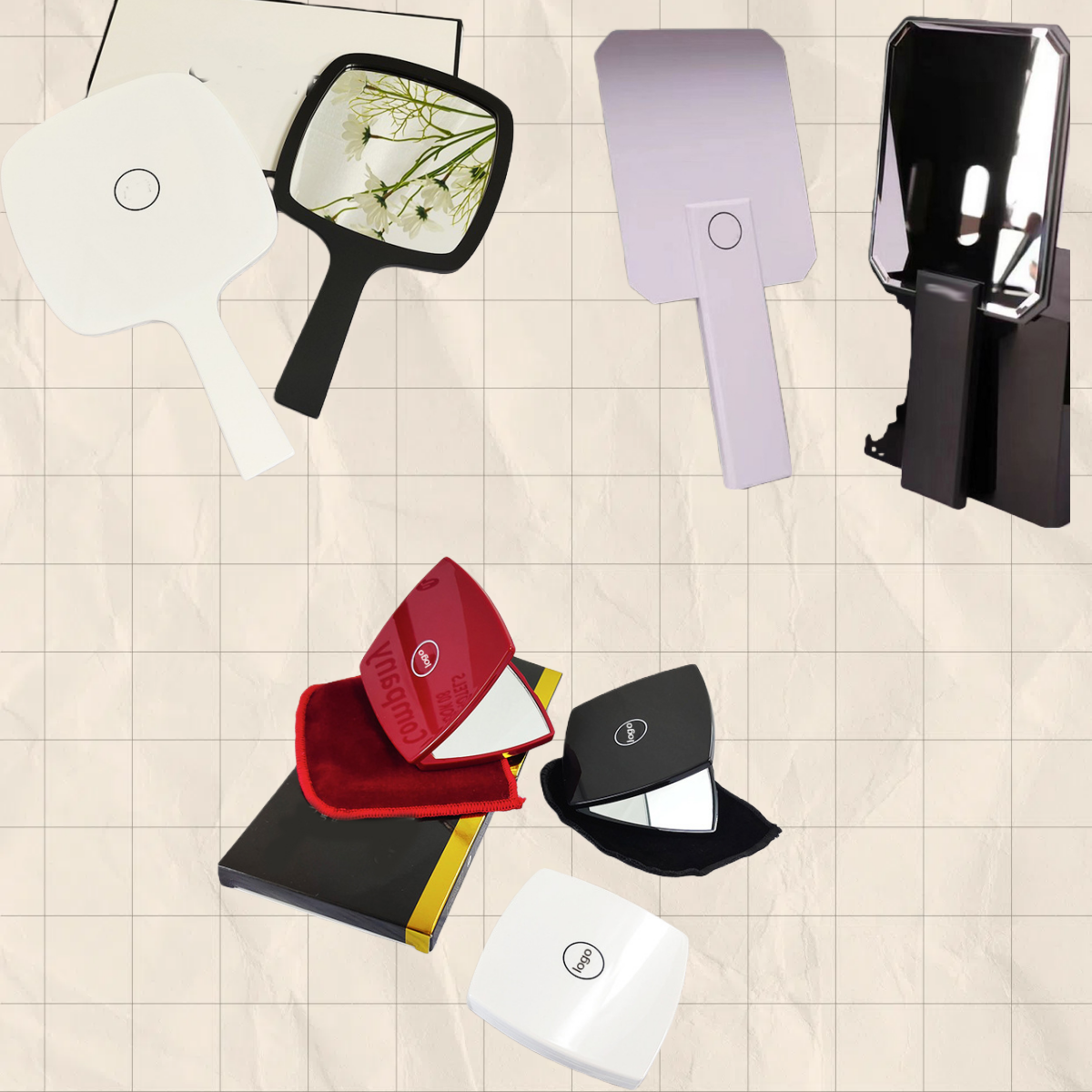 Designer holding makeup mirror black and white classic style mirror women's travel portable small mirror essential makeup mirror in bag