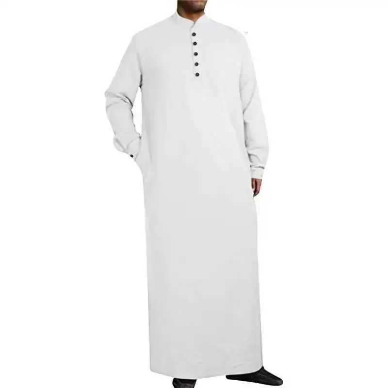 Muslim Robe Men Stand Collar Button Robe Saudi Arabia Kaftan Musulman Abaya Qamis Caftan Fashion Islam Dress Eid S-3XL 2024 New W251216